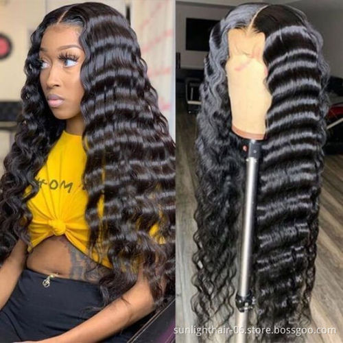 Wholesale price 13x4 HD Lace Front Wig deep wave real Human Hair For Black Woman Pre Plucked Brazilian Indian hair